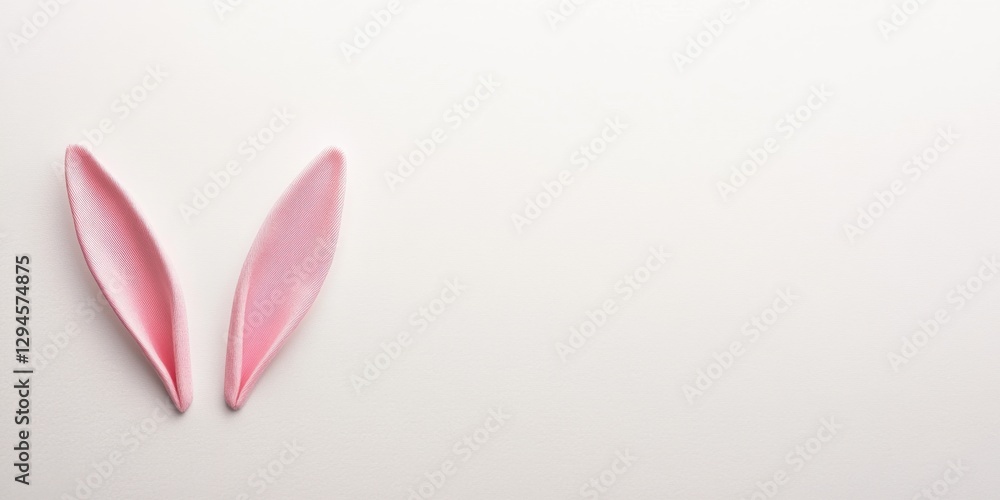 Minimalistic bunny ear design with soft pink rabbit ears on white background Minimalistic bunny ear design with soft pink rabbit ears on white background