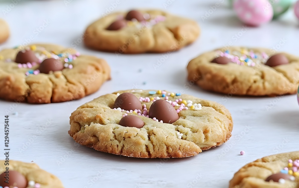 Delicious Easter Cookies with Chocolate Eggs and Sprinkles Delicious Easter Cookies with Chocolate Eggs and Sprinkles