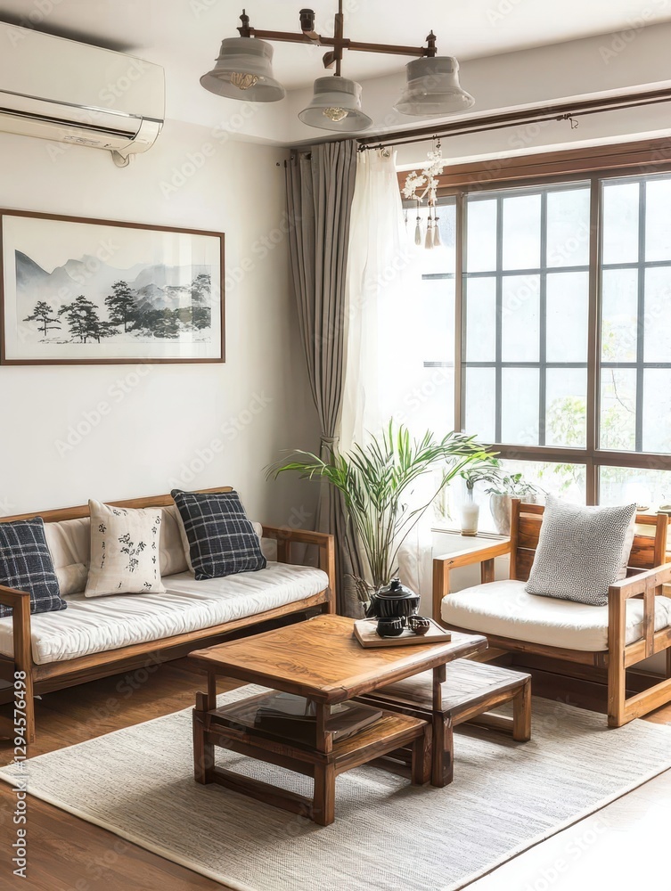 Fototapeta premium Comfortable living room shows a traditional cozy interior space