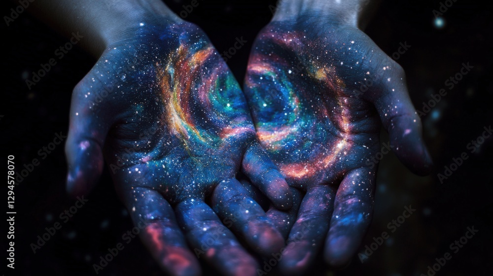 Hands With Swirling Galaxy Paint Design