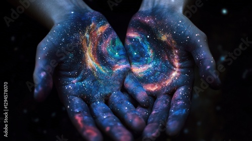 Obraz na płótnie Hands With Swirling Galaxy Paint Design w salonie
