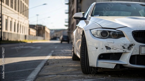 Hyper-Realistic Car with Slight Front Damage in Sharp Detail