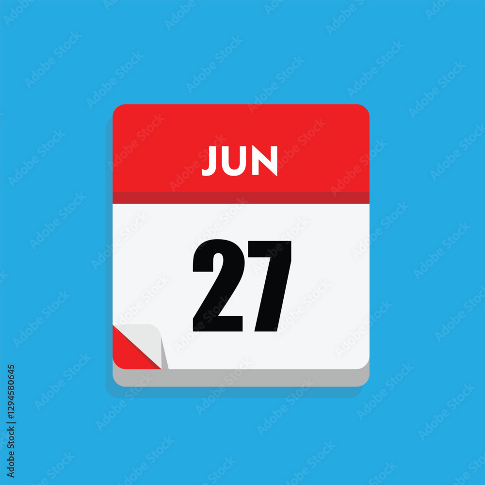 calender icon, 27 june icon with blue background calender icon, 27 june icon with blue background