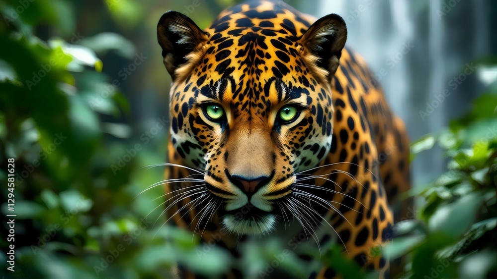 Obraz premium Close-up of a majestic jaguar in its natural habitat.