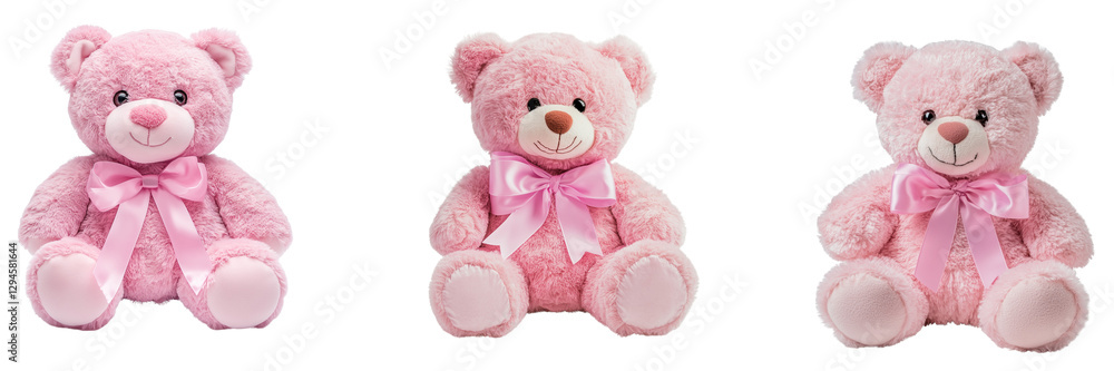 Set of A pink teddy bear with a pink ribbon on Transparent PNG format Background. Set of A pink teddy bear with a pink ribbon on Transparent PNG format Background.