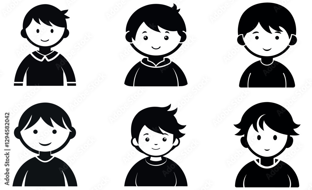 Simple Black and White Children's Avatar Icons Simple Black and White Children's Avatar Icons