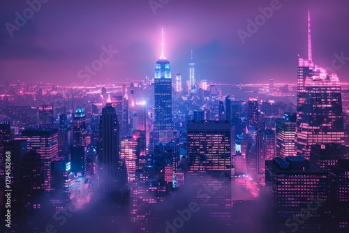 Wallpaper Mural Neon lights illuminate a vibrant city skyline at night, showcasing modern architecture and urban energy Torontodigital.ca