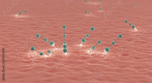 A close-up view of nanotechnology interacting with a cellular surface, showcasing the potential for advanced medical treatments and research. Ideal for themes related to science, technology