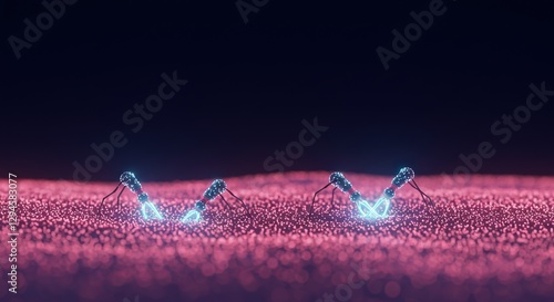 A close-up view of nanotechnology interacting with a cellular surface, showcasing the potential for advanced medical treatments and research. Ideal for themes related to science, technology