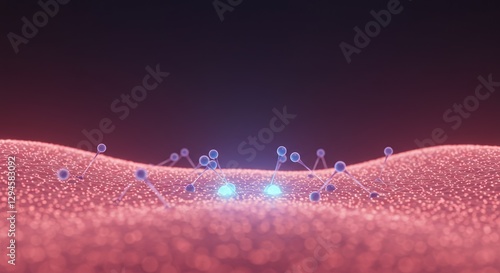 A close-up view of nanotechnology interacting with a cellular surface, showcasing the potential for advanced medical treatments and research. Ideal for themes related to science, technology