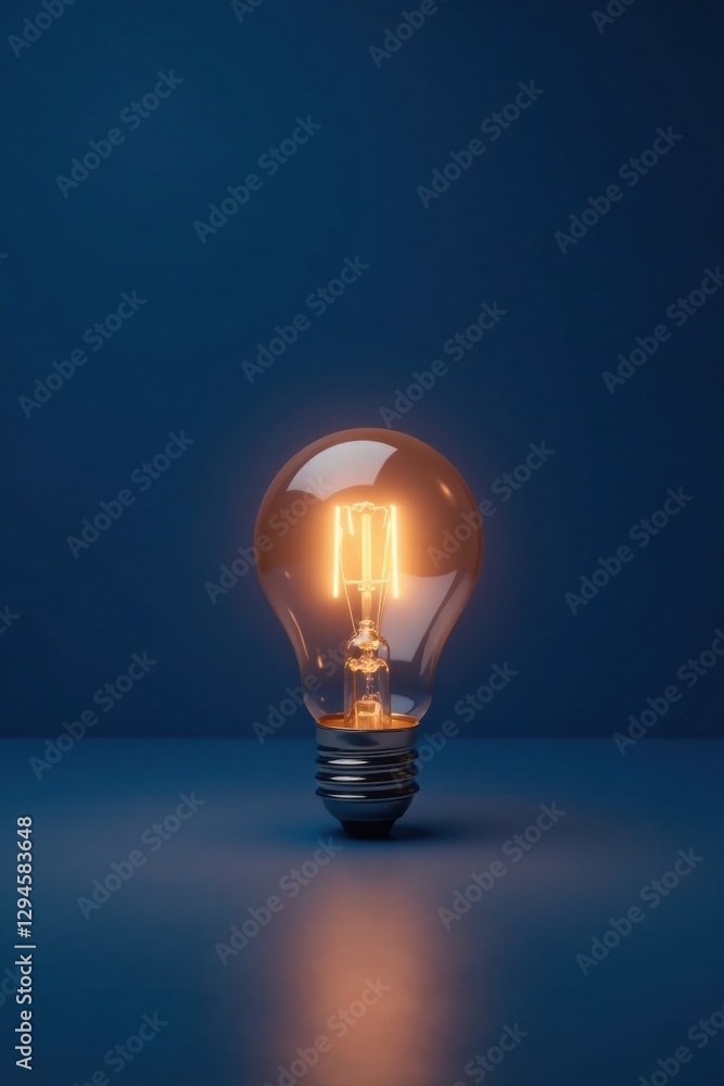 Illuminated Glass Bulb on Dark Blue Background A Symbol of Innovation and Bright Ideas Illuminated Glass Bulb on Dark Blue Background A Symbol of Innovation and Bright Ideas