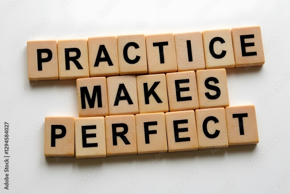 Wooden Tiles with 'PRACTICE MAKES PERFECT' Phrase Wooden Tiles with 'PRACTICE MAKES PERFECT' Phrase