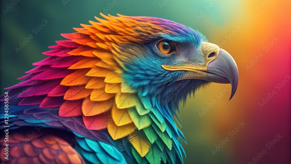 Fototapeta premium Rainbow Eagle Digital Art, Profile View, Vibrant Feathers, Bird, Fantasy Digital art, bird photography