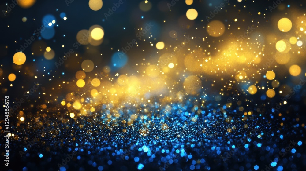 Fototapeta premium Sparkling glitter in gold and blue.