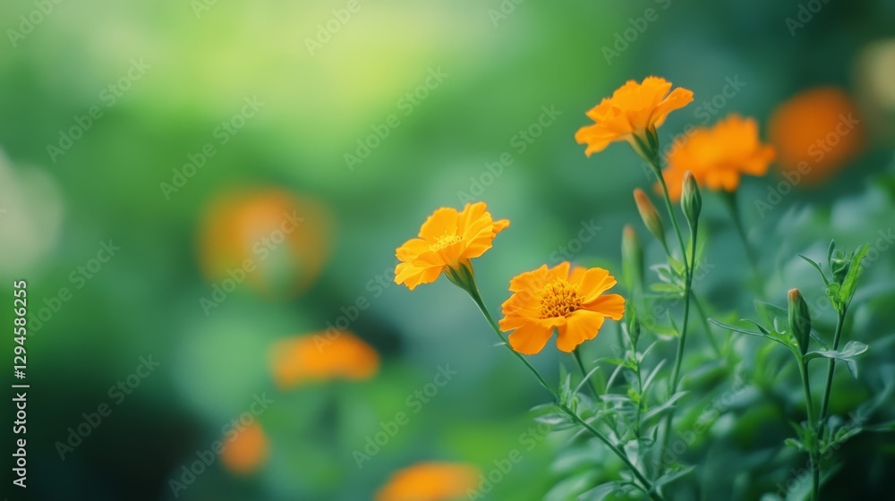 Orange flowers stand out against lush greenery, radiating vibrancy and life amid a richly verdant setting. Orange flowers stand out against lush greenery, radiating vibrancy and life amid a richly verdant setting.