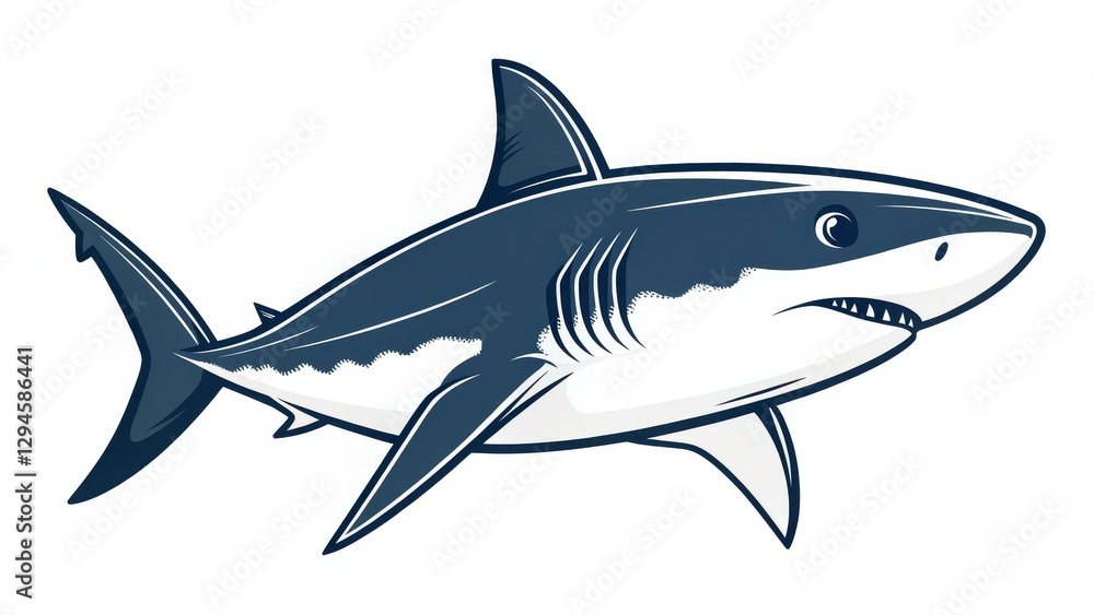 Great White Shark Illustration, Side View, Marine Predator, Ocean Animal Shark, Predator Great White Shark Illustration, Side View, Marine Predator, Ocean Animal Shark, Predator