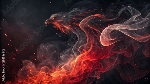 Fiery Eagle in Smoke Abstract Digital Art, Red and White Swirls, Dark Background, Fantasy Concept, eagle, fire Digital art, abstract
