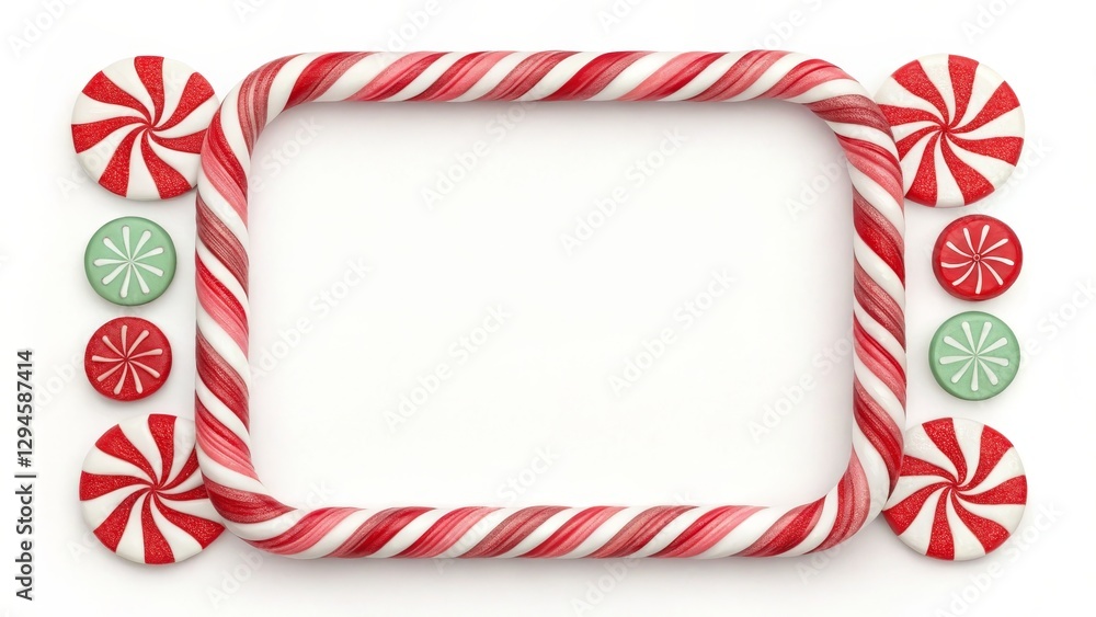 Candy Cane Frame with Peppermint Design, Christmas Sweets, Holiday Composition, Festive Border Christmas, Candy Candy Cane Frame with Peppermint Design, Christmas Sweets, Holiday Composition, Festive Border Christmas, Candy