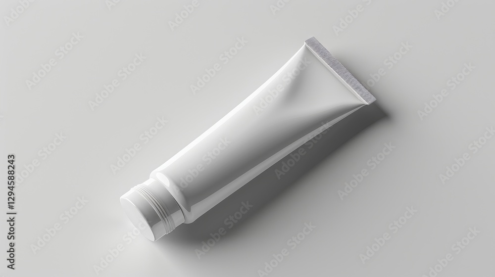 Blank toothpaste tube mockup on white surface for product design presentation Blank toothpaste tube mockup on white surface for product design presentation