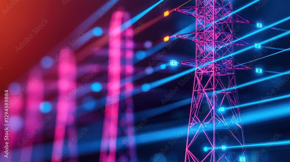 custom made wallpaper toronto digitalA vibrant, abstract representation of power lines with glowing light trails, emphasizing the theme of energy transmission and modern technology.
