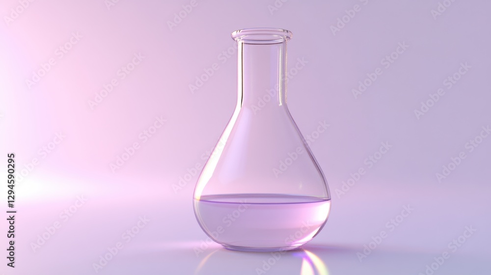 Clear Laboratory Flask on White Background With Reflective Surface and Soft Lighting Clear Laboratory Flask on White Background With Reflective Surface and Soft Lighting