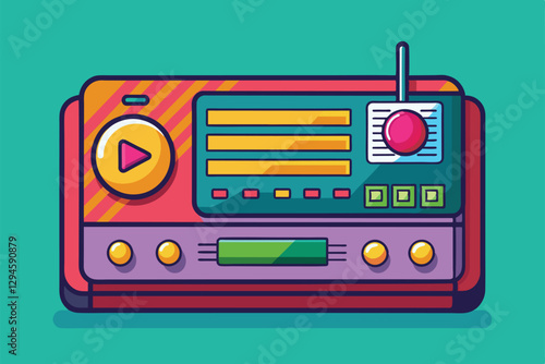 A vibrant, customizable media player showcases playful design elements and easy navigation controls, Media player Customizable Semi Flat Illustration