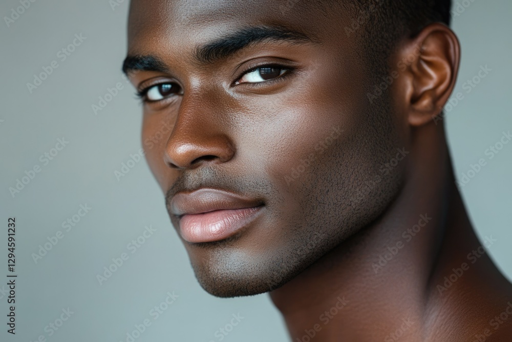 Close-up portrait of a handsome young Black man with a serious expression. Close-up portrait of a handsome young Black man with a serious expression.