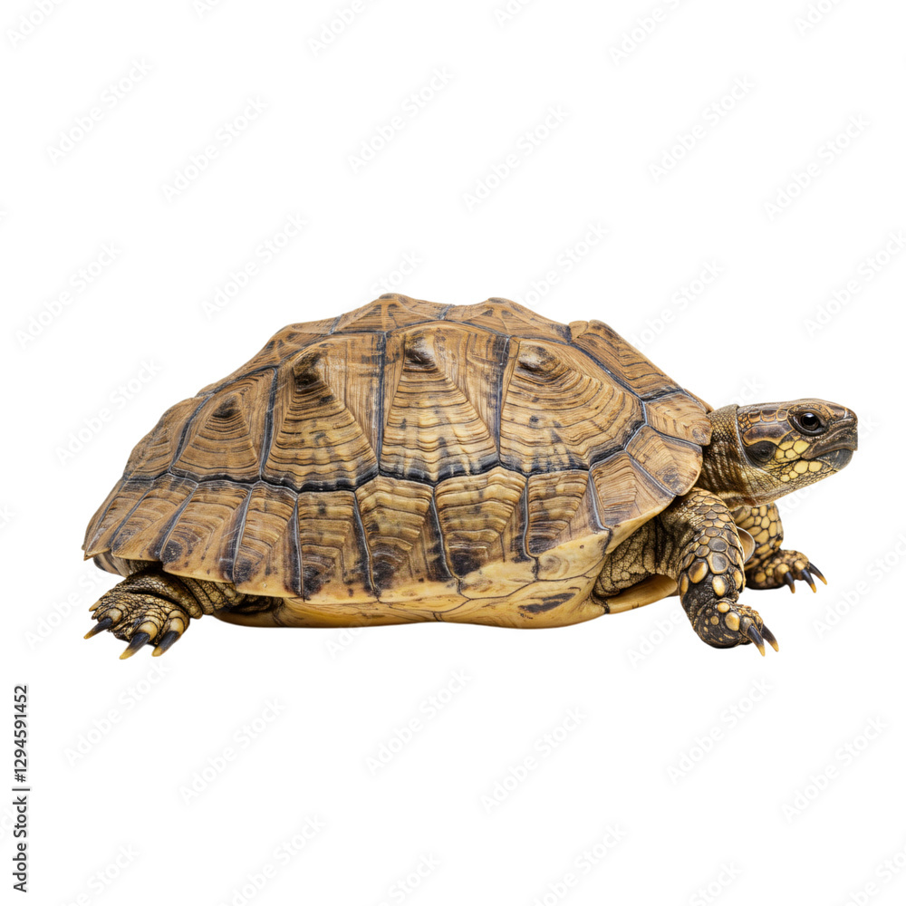 Obraz premium Side view of a tortoise with intricate shell patterns.