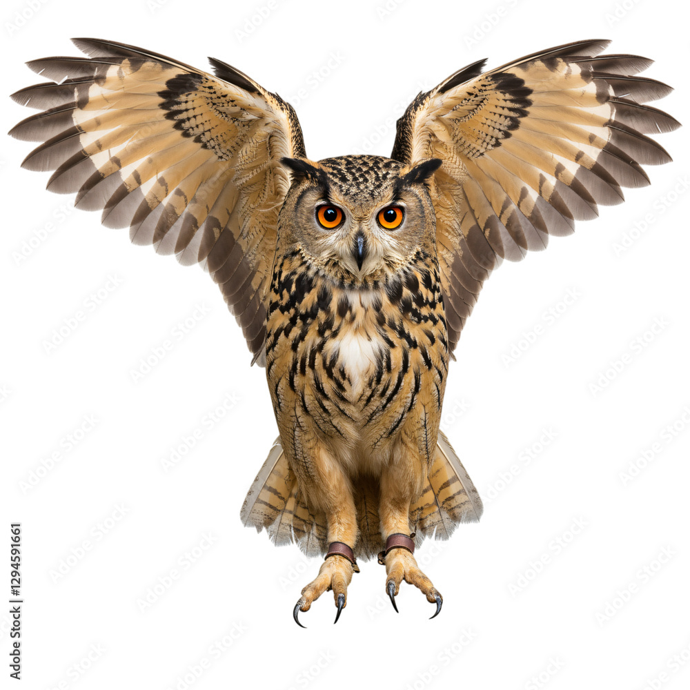 Majestic Eagle-Owl in Flight, Wings Spread Wide Majestic Eagle-Owl in Flight, Wings Spread Wide