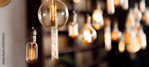 Warm vintage edison bulbs illuminating cozy indoor space with soft glow