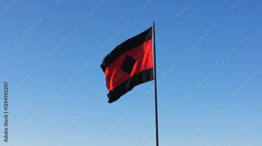 Bright Red and Black Flag Against Clear Blue Sky at Daytime Bright Red and Black Flag Against Clear Blue Sky at Daytime
