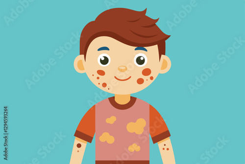 A cheerful cartoon character with melanoma spots spreads awareness in a bright, fun setting, Melanoma Customizable Cartoon Illustration