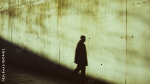 Wallpaper Mural A shadowy figure is cast upon a textured wall, creating an intriguing interplay of light and geometry in a mysterious street setting. Torontodigital.ca