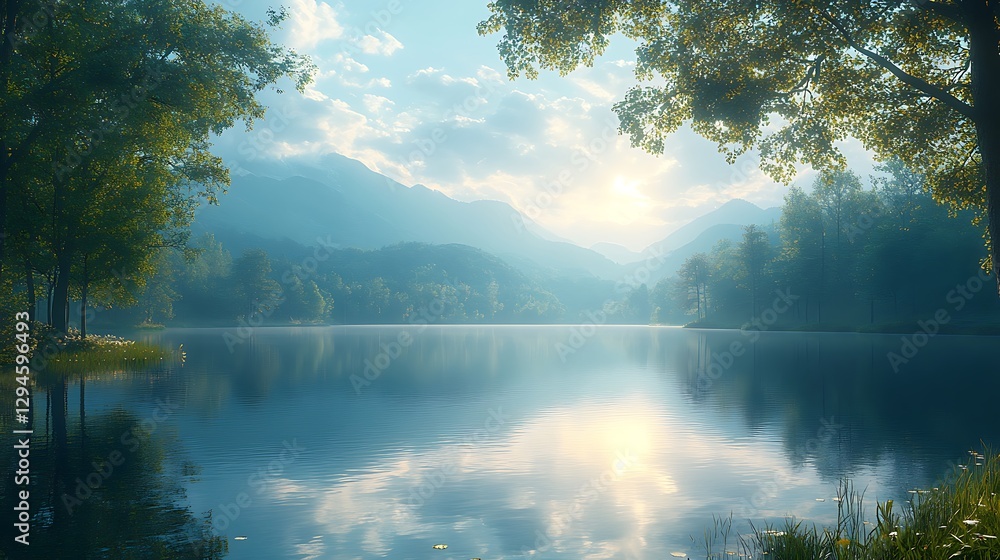 Fototapeta premium Lake landscape mirror water reflection high resolution hd image
