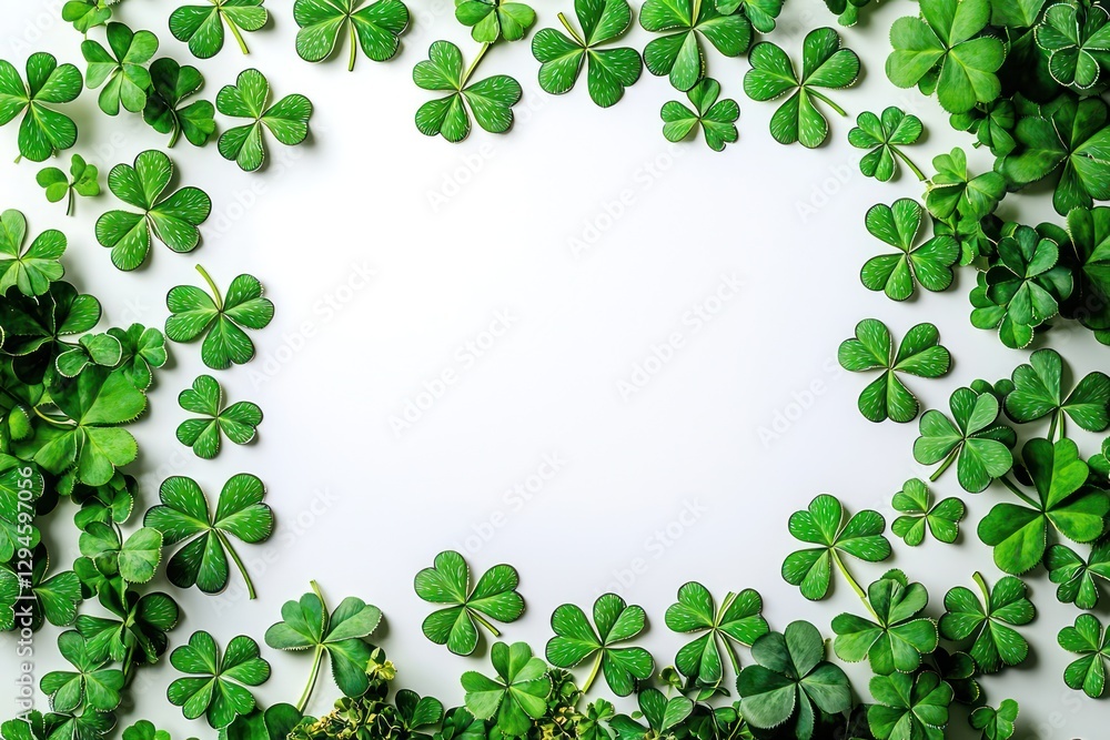 Greeting card frame for St. Patrick's Day featuring clover decorations. Greeting card frame for St. Patrick's Day featuring clover decorations.