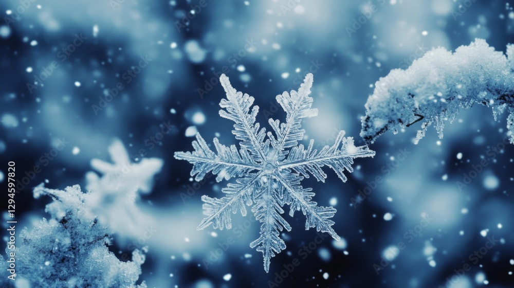 Intricate Ice Crystal Snowflake in a Winter Snowstorm Intricate Ice Crystal Snowflake in a Winter Snowstorm