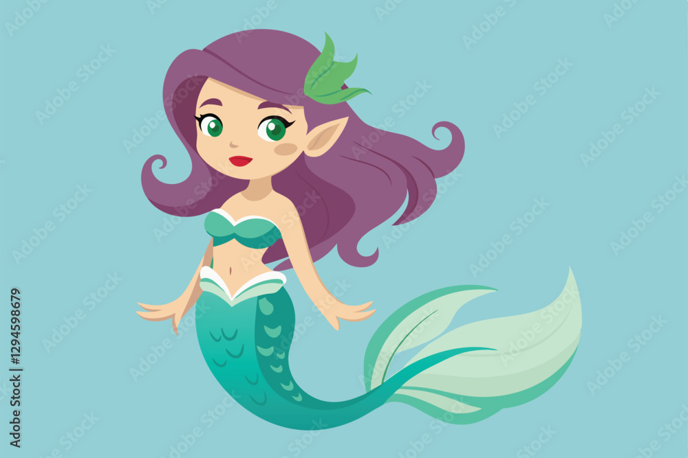 A cartoon mermaid smiles playfully, showcasing her colorful tail and long hair, embodying a whimsical underwater spirit, Mermaid Customizable Cartoon Illustration A cartoon mermaid smiles playfully, showcasing her colorful tail and long hair, embodying a whimsical underwater spirit, Mermaid Customizable Cartoon Illustration
