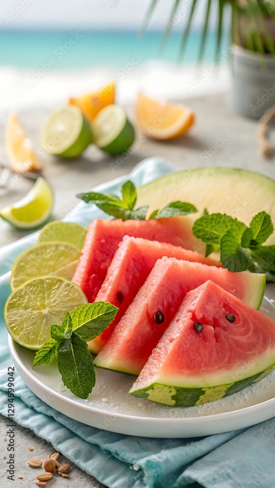 Refreshing Watermelon & Lime Summer Beach Treat Vibrant Food Photography Refreshing Watermelon & Lime Summer Beach Treat Vibrant Food Photography