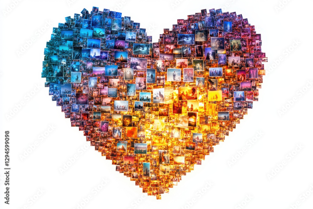 © Steven - A vibrant heart-shaped collage of numerous photos, blending cool blue and warm orange tones, symbolizing love, unity, and diversity in a captivating visual display. © Steven - A vibrant heart-shaped collage of numerous photos, blending cool blue and warm orange tones, symbolizing love, unity, and diversity in a captivating visual display.