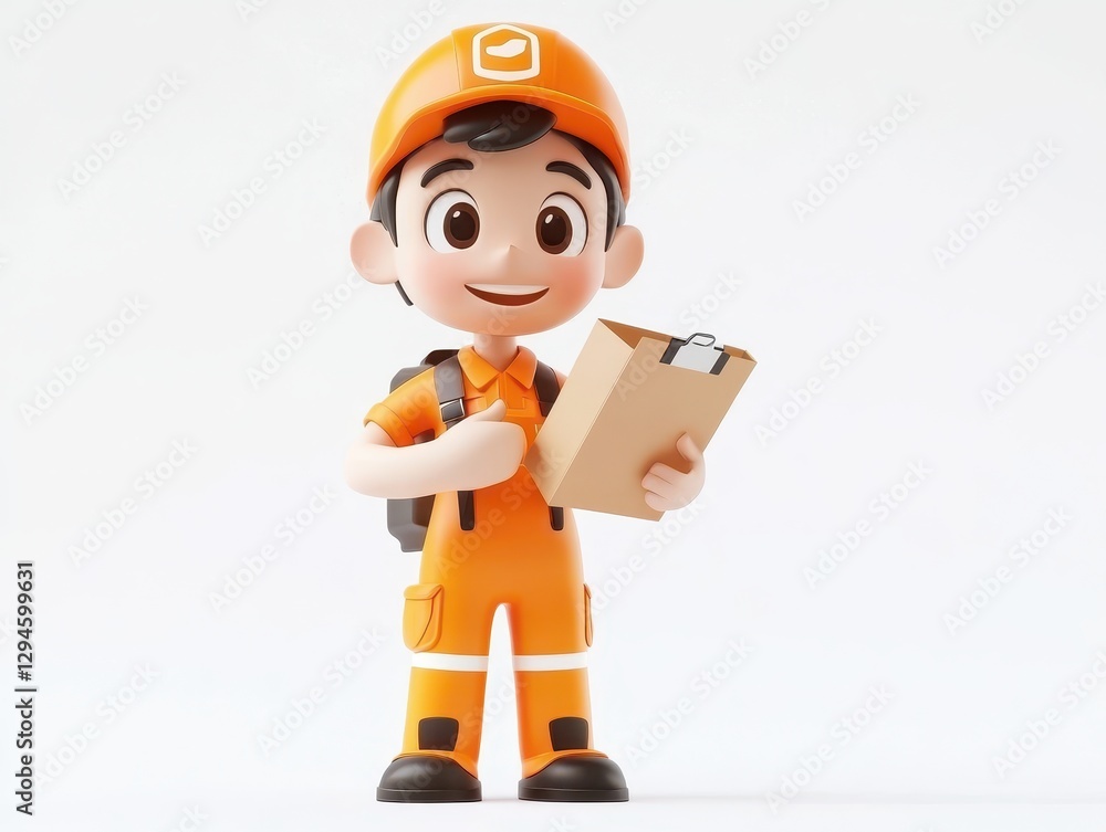 Cartoon delivery person in uniform studio setting digital illustration smiling joyful concept Cartoon delivery person in uniform studio setting digital illustration smiling joyful concept