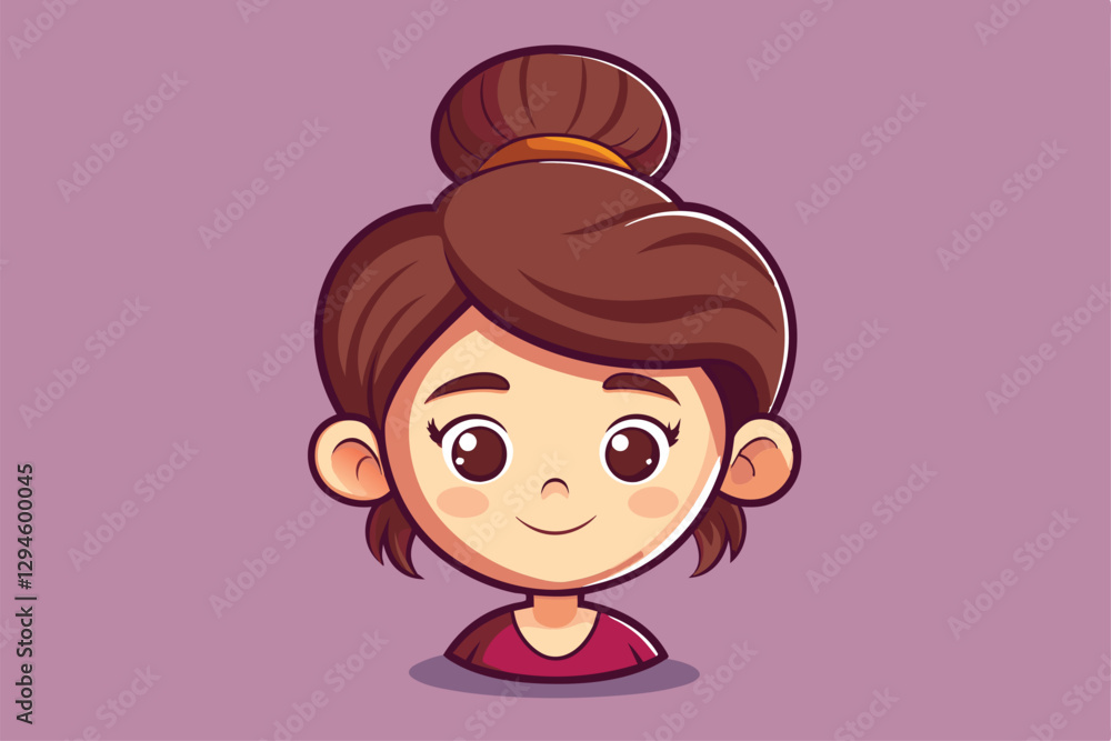 A cheerful character with a messy bun and warm expression stands against a pastel backdrop, Messy bun Customizable Cartoon Illustration A cheerful character with a messy bun and warm expression stands against a pastel backdrop, Messy bun Customizable Cartoon Illustration