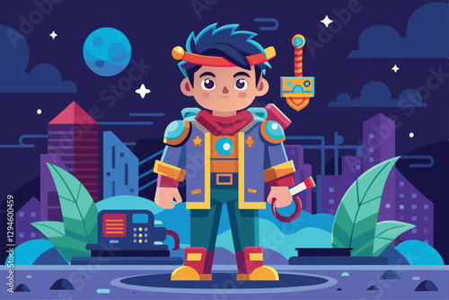 A unique character stands in a colorful metaverse world, showcasing customization and disproportionate design elements, Metaverso Customizable Disproportionate Illustration