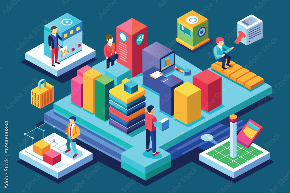 A vibrant isometric layout demonstrates the comparison of different methodologies in a creative environment, Methodology comparison Customizable Isometric Illustration A vibrant isometric layout demonstrates the comparison of different methodologies in a creative environment, Methodology comparison Customizable Isometric Illustration