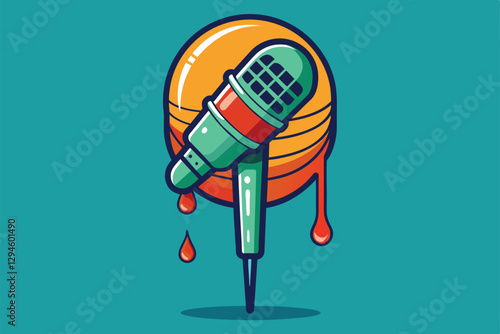 A striking graphic featuring a unique mic drop design with bold colors and drips, perfect for creative projects, Mic drop Customizable Disproportionate Illustration