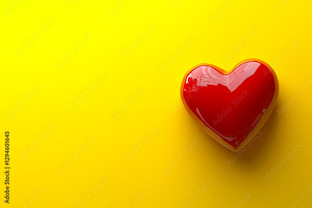 Fototapeta premium A red heart on a yellow background
