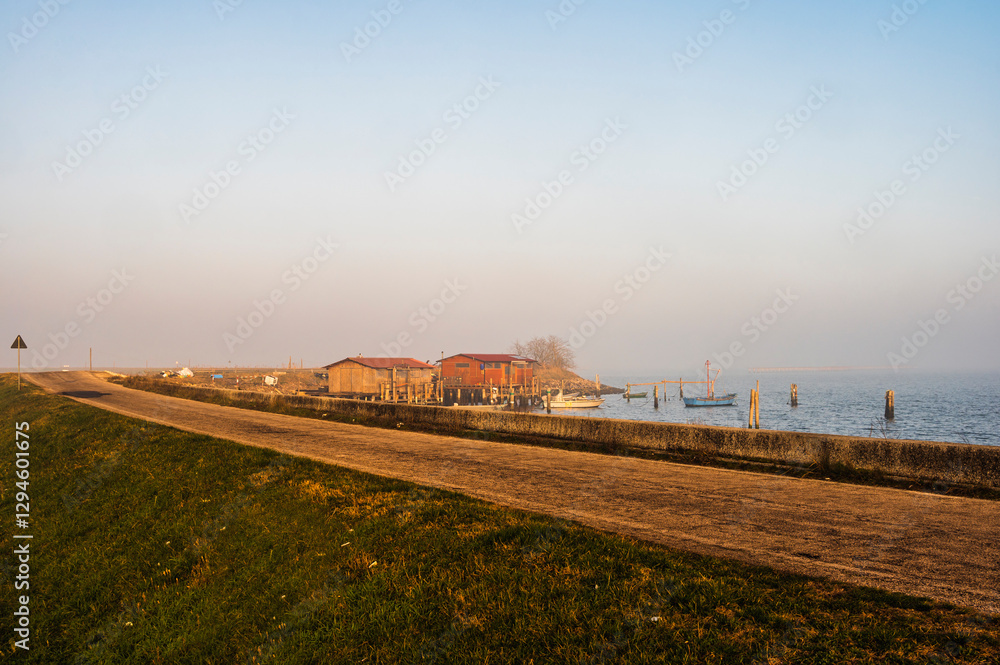 the river Po inside its Veneto side Delta during a winter season, Rovigo, Italy the river Po inside its Veneto side Delta during a winter season, Rovigo, Italy