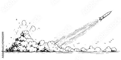 rocket launching with smoke trail sketch doodle vector
