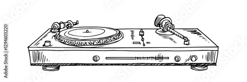 Tableau sur toile vintage turntable record player with tonearm vector doodle black sketch illustra