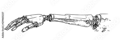 mechanical prosthetic arm with robotic fingers vector doodle black sketch illustration