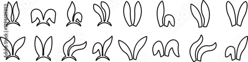 Easter Bunny Ears, rabbit ears icon line set vector for apps or web. isolated on transparent background bunny Cute bunny ears headband